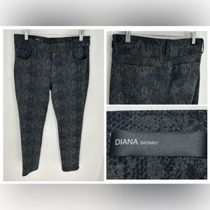 Kut From the Kloth Diana Skinny Pants Size 8 Black‎ Python Snake Print 31x26.5